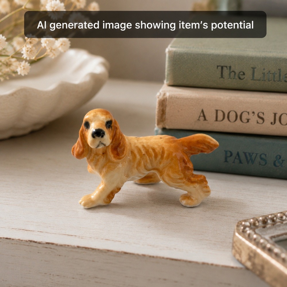 Vintage Miniature Glossy Ceramic Cocker Spaniel Dog Figurine Tiny Puppy‎